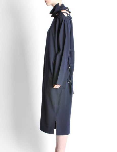 Yohji Yamamoto Vintage Navy Blue Buckle Dress