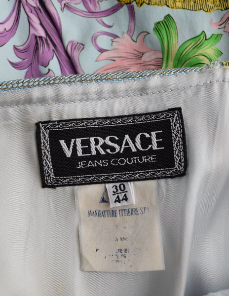 Versace Jeans Couture Vintage 1992 Pastel Baroque Medusa Print Full Skirt Mini Dress