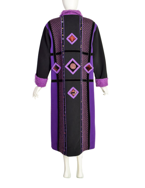 Coloratura Vintage 'Astra' Zodiac Black Purple Patchwork Wool Coat