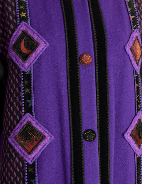 Coloratura Vintage 'Astra' Zodiac Black Purple Patchwork Wool Coat