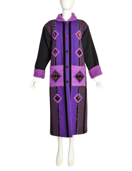 Coloratura Vintage 'Astra' Zodiac Black Purple Patchwork Wool Coat