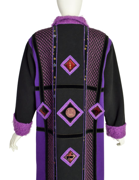 Coloratura Vintage 'Astra' Zodiac Black Purple Patchwork Wool Coat