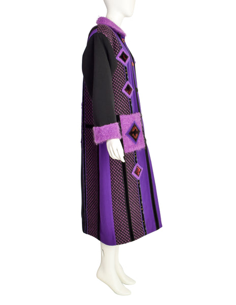 Coloratura Vintage 'Astra' Zodiac Black Purple Patchwork Wool Coat