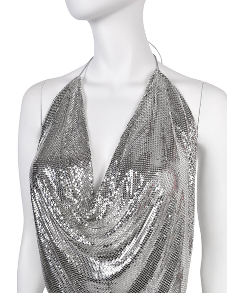 Ferrara Vintage Silver Metal Mesh Draping Halter Top