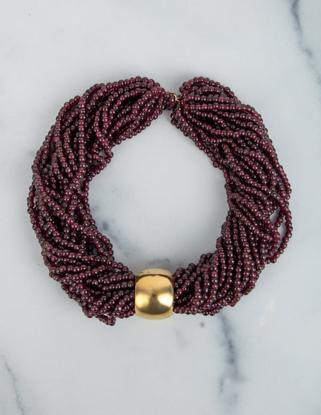 Vintage 18K Gold and Garnet Multistrand Choker Necklace