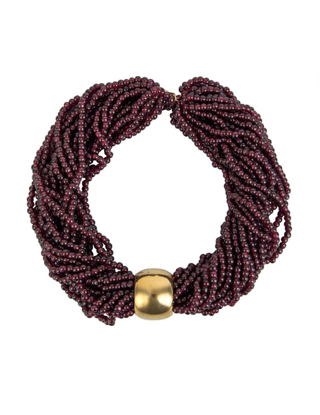 Vintage 18K Gold and Garnet Multistrand Choker Necklace