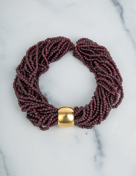 Vintage 18K Gold and Garnet Multistrand Choker Necklace