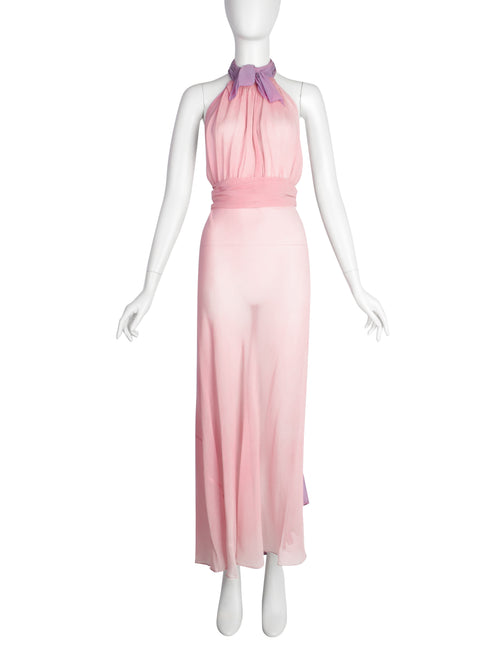 Vintage 1930s Baby Pink and Lavender Bias Silk Chiffon Halter Gown Amarcord Vintage Fashion Vintage 1930s Baby Pink and Lavender Bias Silk Chiffon Halter Gown Amarcord Vintage Fashion