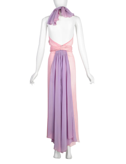 Vintage 1930s Baby Pink and Lavender Bias Silk Chiffon Halter Gown   Amarcord Vintage Fashion