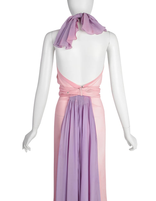 Vintage 1930s Baby Pink and Lavender Bias Silk Chiffon Halter Gown   Amarcord Vintage Fashion