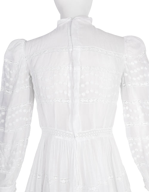 vintage white designer dress Bianchi Vintage 80s Ivory Embroidered Organza Floral Illusion Wedding Dress sz 8