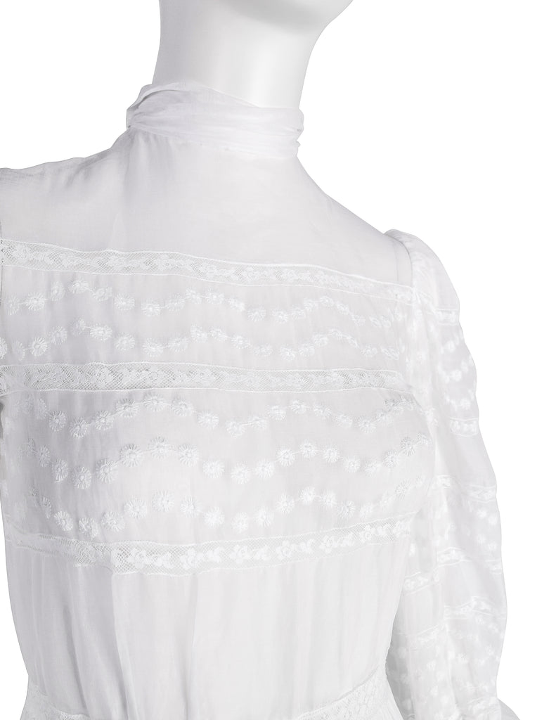 Vintage Early 1940s White Floral Embroidered Sheer Organdy Dress Vintage Early 1940s White Floral Embroidered Sheer Organdy Dress