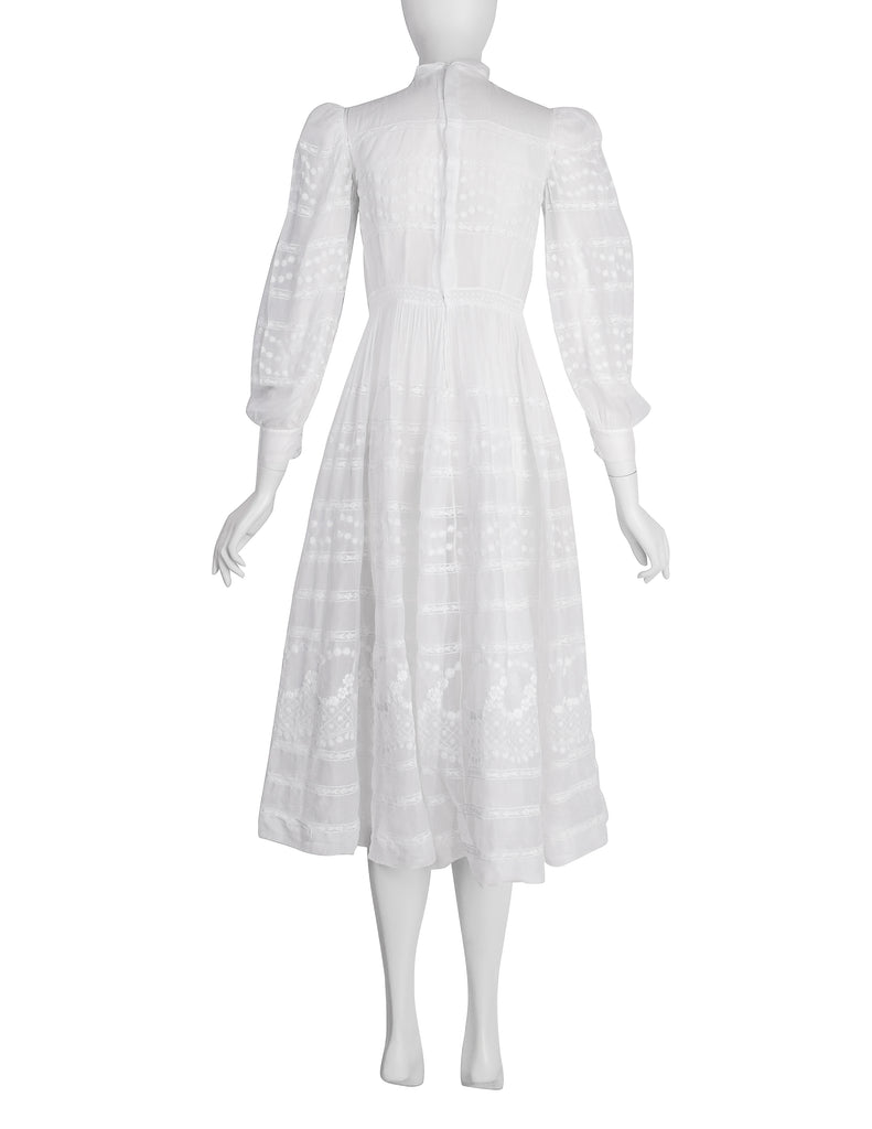 Vintage Early 1940s White Floral Embroidered Sheer Organdy Dress Vintage Early 1940s White Floral Embroidered Sheer Organdy Dress