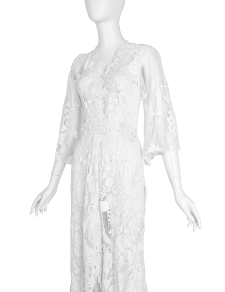 Vintage 1930s Reworked Phenomenal White Mesh Net Lace Embellished Trained Gown