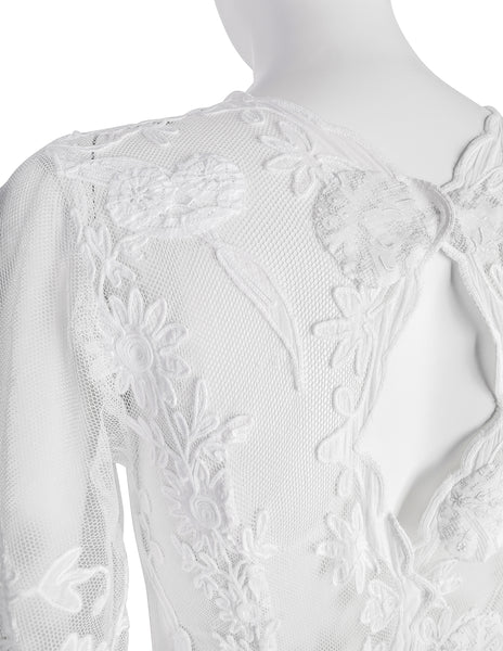 Vintage 1930s Reworked Phenomenal White Mesh Net Lace Embellished Trained Gown