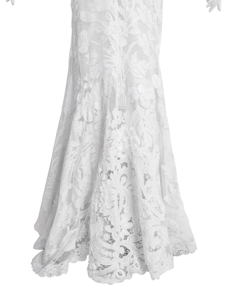 Vintage 1930s Reworked Phenomenal White Mesh Net Lace Embellished Trained Gown