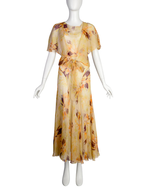 sachin and babi light blue dress Vintage 1930s Yellow Orange Floral Silk Chiffon Bias Gown and Bolero E –  Amarcord Vintage Fashion