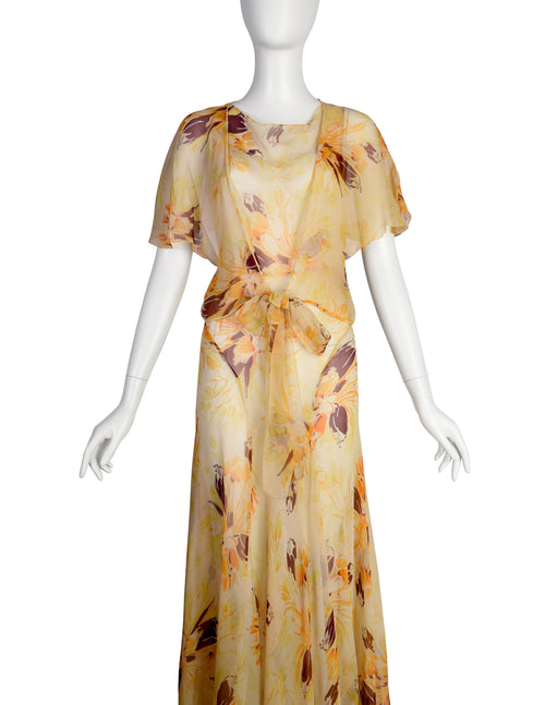 Vintage 1930s Yellow Orange Floral Silk Chiffon Bias Gown and Bolero E Amarcord Vintage Fashion Vintage 1930s Yellow Orange Floral Silk Chiffon Bias Gown and Bolero E Amarcord Vintage Fashion