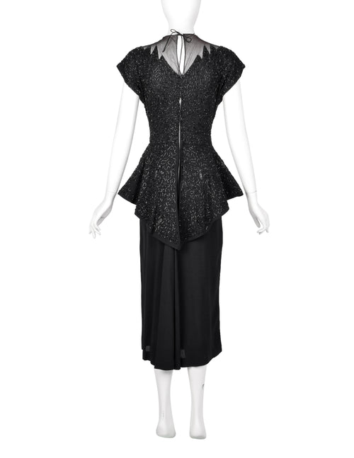 strapless open back dress Vintage 1940s Black Beaded Rayon Peplum Dress – Amarcord Vintage Fashion