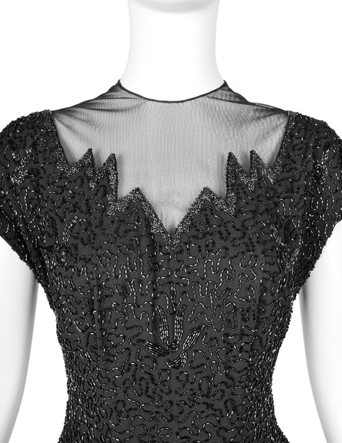 Vintage 1940s Black Beaded Rayon Peplum Dress – Amarcord Vintage Fashion