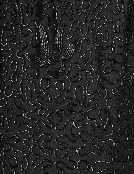 Vintage 1940s Black Beaded Rayon Peplum Dress