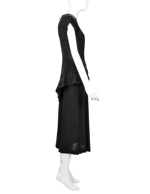Vintage 1940s Black Beaded Rayon Peplum Dress