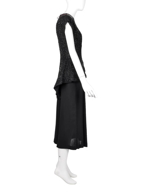 Vintage 1940s Black Beaded Rayon Peplum Dress