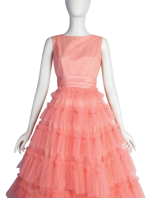 Vintage 1950s Pink Layered Mesh Tulle Tiered Cupcake Party Dress Vintage 1950s Pink Layered Mesh Tulle Tiered Cupcake Party Dress