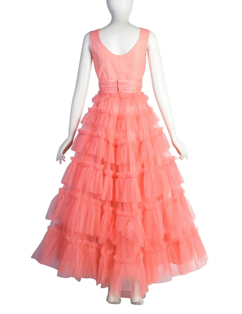 Vintage 1950s Pink Layered Mesh Tulle Tiered Cupcake Party Dress Vintage 1950s Pink Layered Mesh Tulle Tiered Cupcake Party Dress