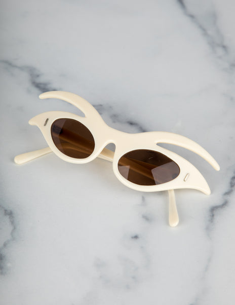 1950s Vintage Italian White Intricate Cat-Eye Sunglasses