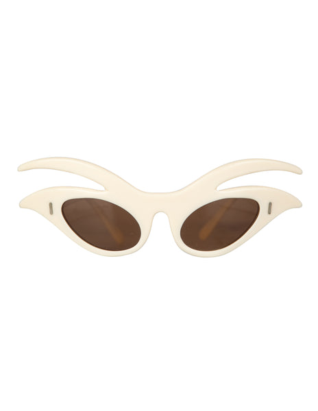 1950s Vintage Italian White Intricate Cat-Eye Sunglasses