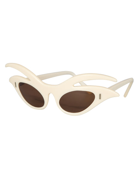 1950s Vintage Italian White Intricate Cat-Eye Sunglasses