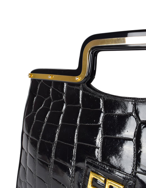Cosci Vintage 1970s Black Crocodile Leather Oversized Extra Large Handbag