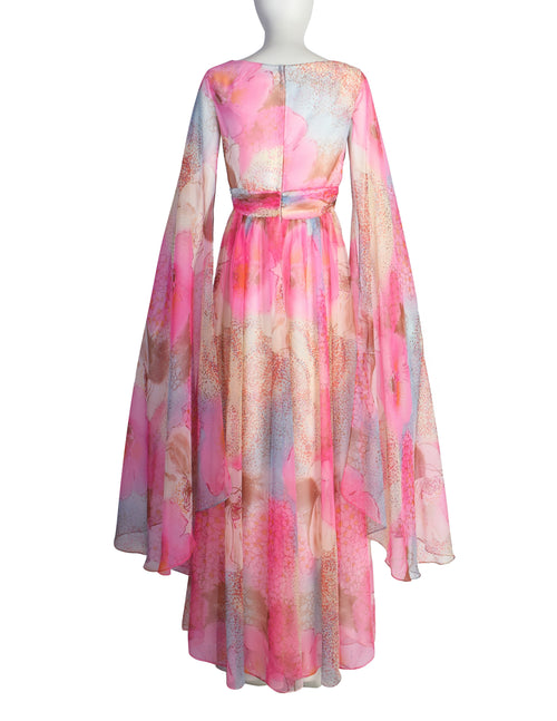 Vintage 1960s Pink Blue Watercolor Floral Extreme Angel Sleeve Dream D –  Amarcord Vintage Fashion