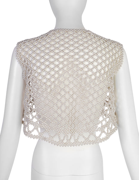 Vintage 1960s Champagne Pearl Lattice Cropped Vest