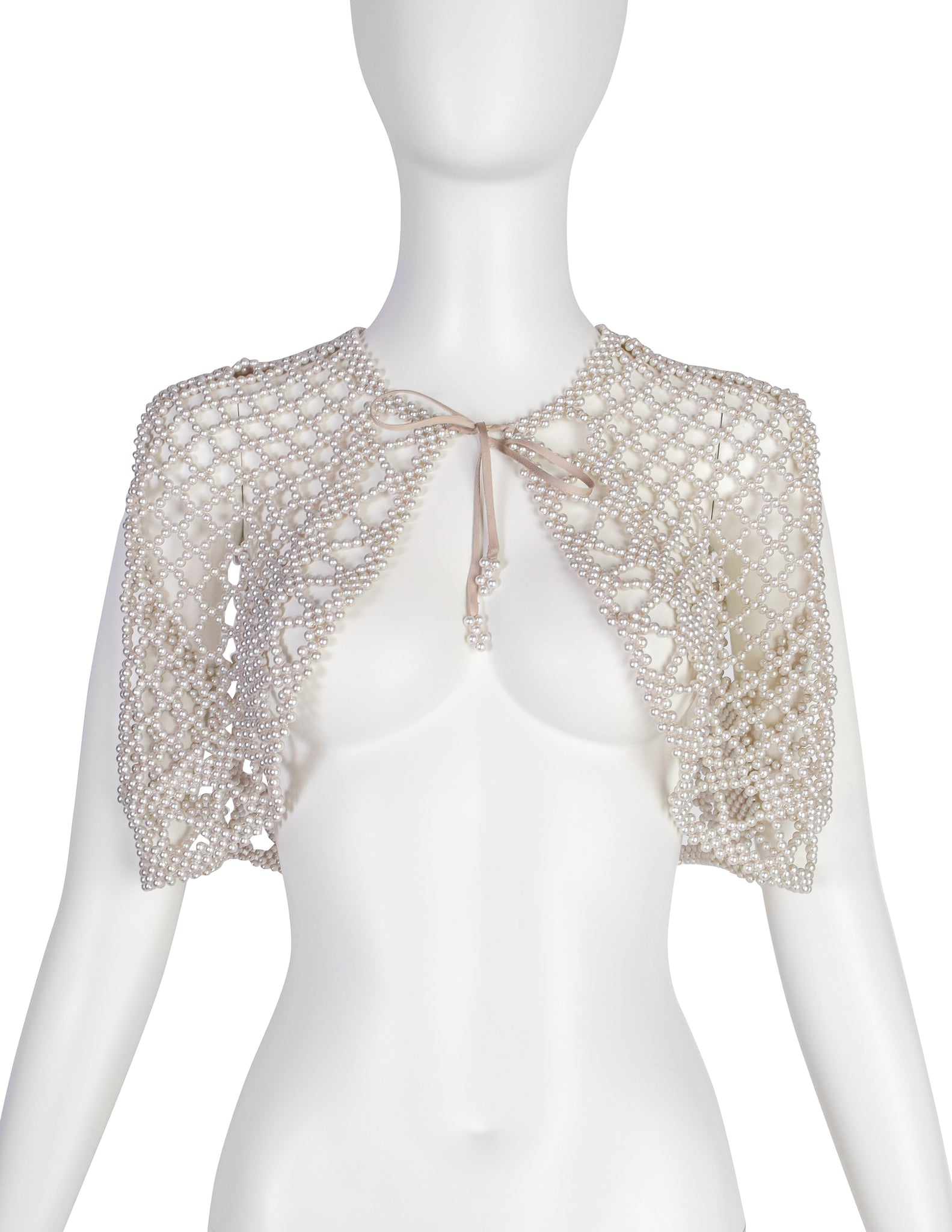 Vintage 1960s Champagne Pearl Lattice Cropped Vest