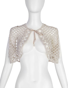 Vintage 1960s Champagne Pearl Lattice Cropped Vest