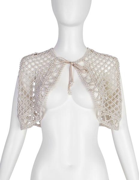Vintage 1960s Champagne Pearl Lattice Cropped Vest