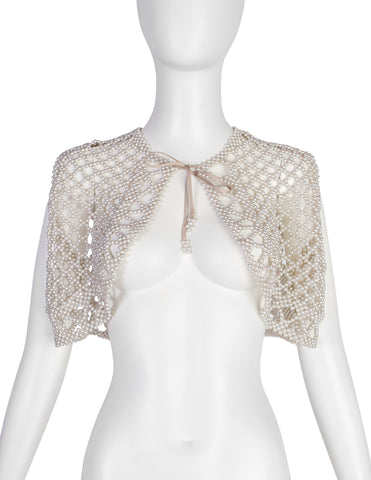 Vintage 1960s Champagne Pearl Lattice Cropped Vest