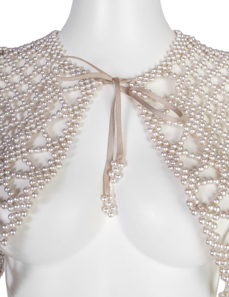 Vintage 1960s Champagne Pearl Lattice Cropped Vest