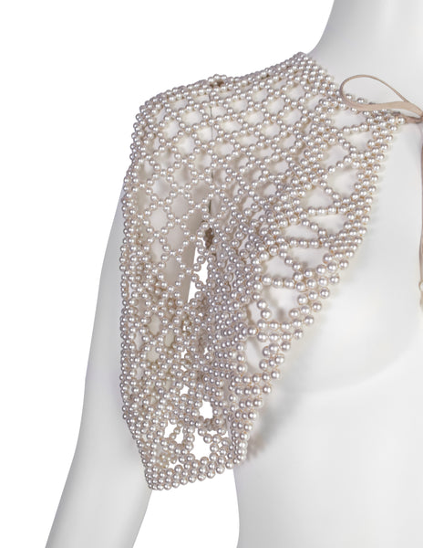 Vintage 1960s Champagne Pearl Lattice Cropped Vest
