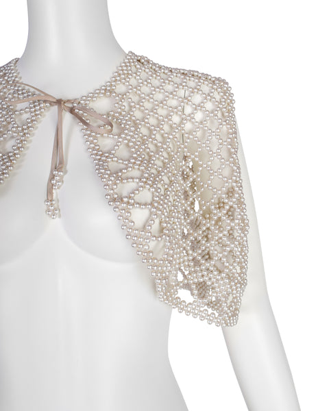Vintage 1960s Champagne Pearl Lattice Cropped Vest