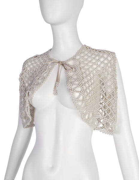 Vintage 1960s Champagne Pearl Lattice Cropped Vest