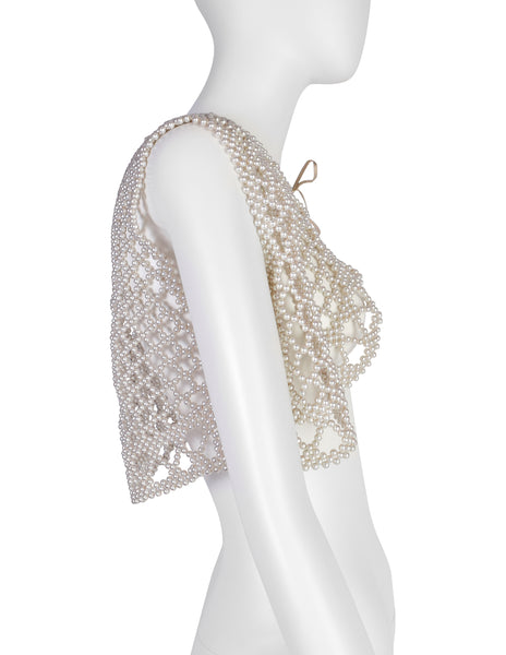 Vintage 1960s Champagne Pearl Lattice Cropped Vest