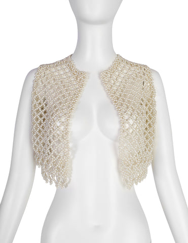 Vintage 1960s Creamy Pearl Lattice Cropped Vest