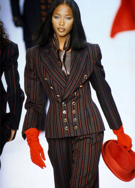 Christian Dior by Gianfranco Ferre Vintage AW 1994 Black Red Striped Jacket and Pant Suit
