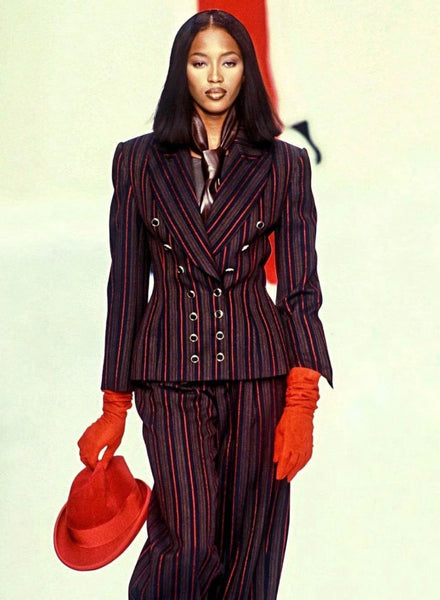 Christian Dior by Gianfranco Ferre Vintage AW 1994 Black Red Striped Jacket and Pant Suit