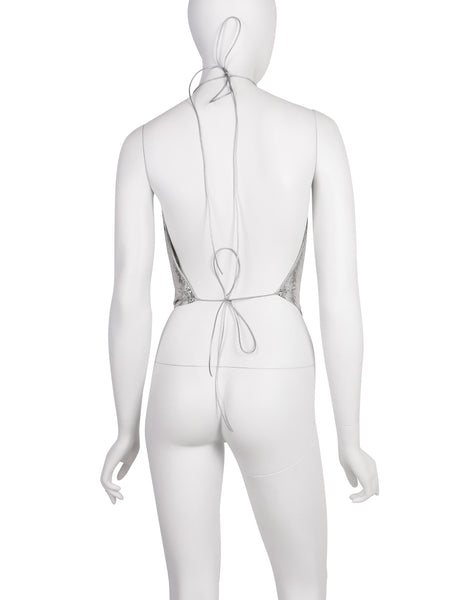Ferrara Vintage Silver Metal Mesh Draping Halter Top