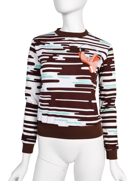 Currants by Jeri Jo Vintage 1970s Fisherman Novelty Print Jersey Top