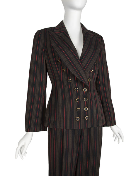 Christian Dior by Gianfranco Ferre Vintage AW 1994 Black Red Striped Jacket and Pant Suit